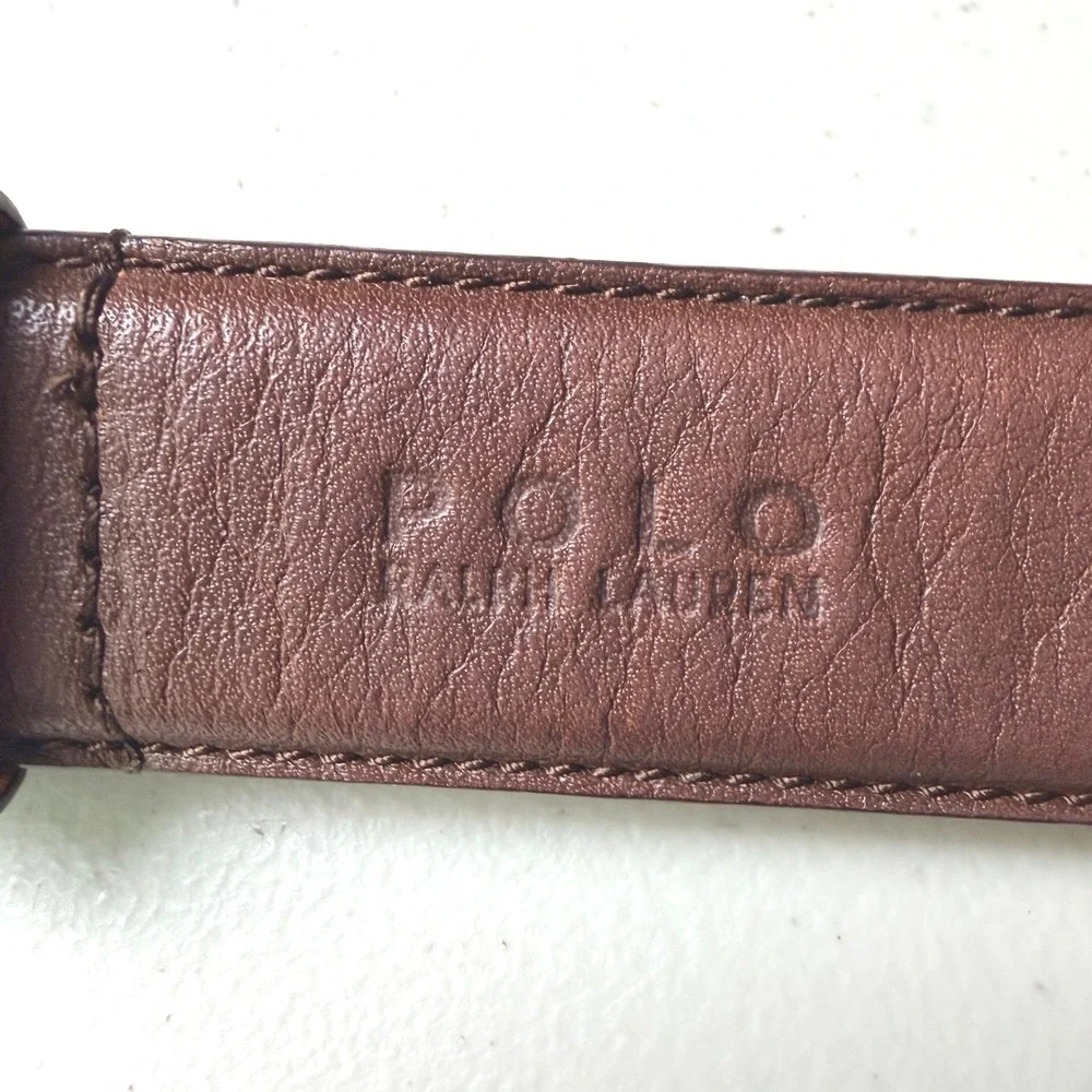 Polo Ralph Lauren Leather Belt 34 Brown Solid Brass Buckle Classic Mens
